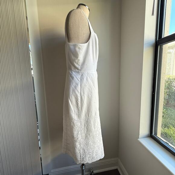 GAP Eyelet Button Front Dress White Cotton Embroidered Midi Women’s Cottagecore - Picture 4 of 12
